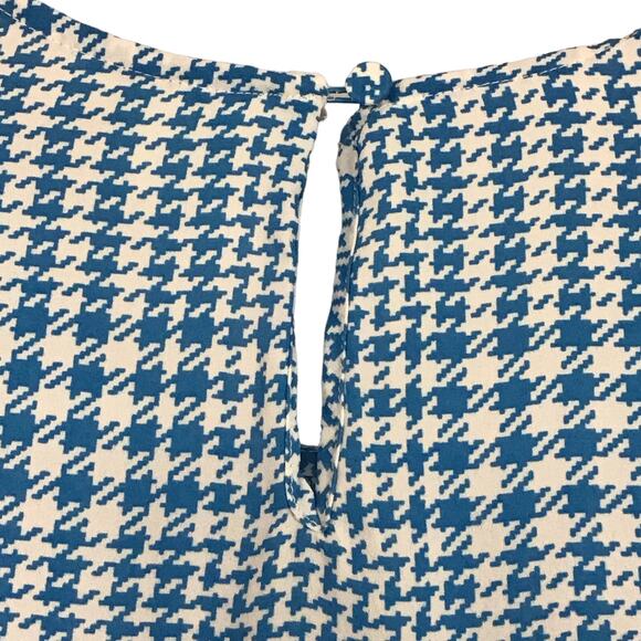 J CREW Houndstooth Plaid Ruffle Front Bib Shirt Top Teal  Blue White sz 2 - Picture 8 of 9